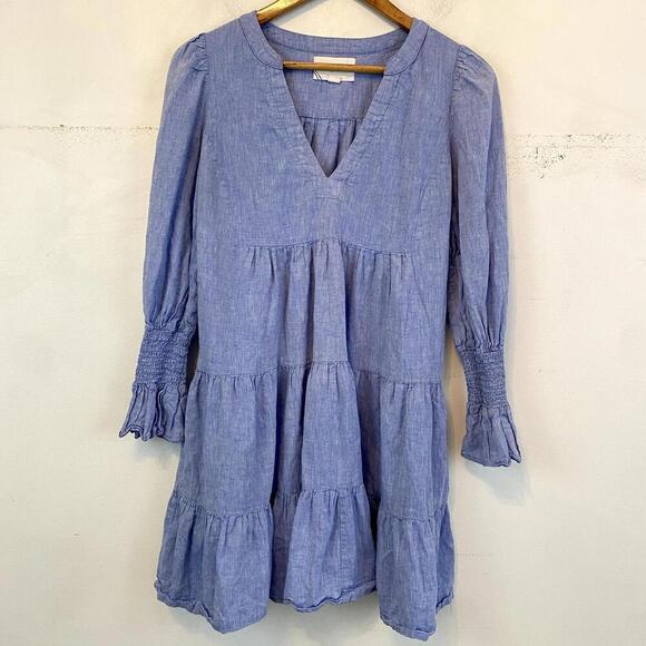 POMANDER PLACE Kenzo blue chambray long sleeve tiered dress - Picture 2 of 6